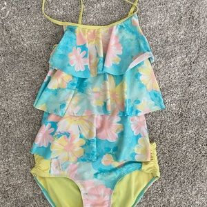 Justice Girls Tankini Swimsuit Blue Pink Yellow Flowers Size 18